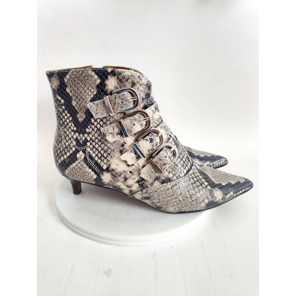 Joie Ankle Boots Size 6 36 Kitten Heel Snakeskin Print Buckles Gray All Leather
